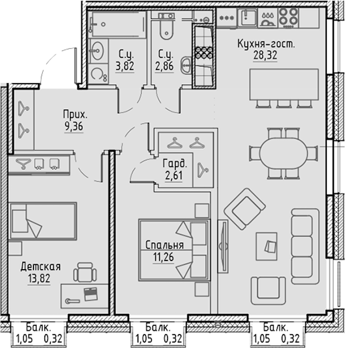 2-комнатная квартира 73.01 м², 8/10 эт., ЖК «LEGENDA Сампсониевский 32»